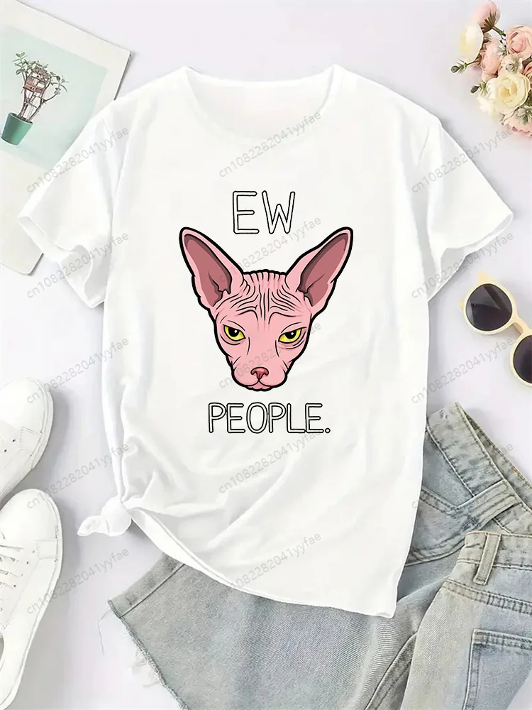 여성 스핑크스 프린트 하라주쿠 여름 티셔츠 캐주얼 라운드 넥 반팔 탑 걸스 티셔츠