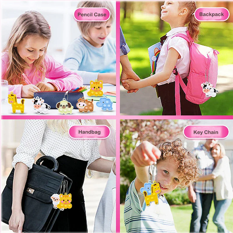7-21Pcs Cartoon Tier Pop Schlüsselbund Hängen Stress Relief Spielzeug Kinder Geburtstag Party Favors Gast Geschenk Goodie Bag piniata Füllstoff – Detail 3