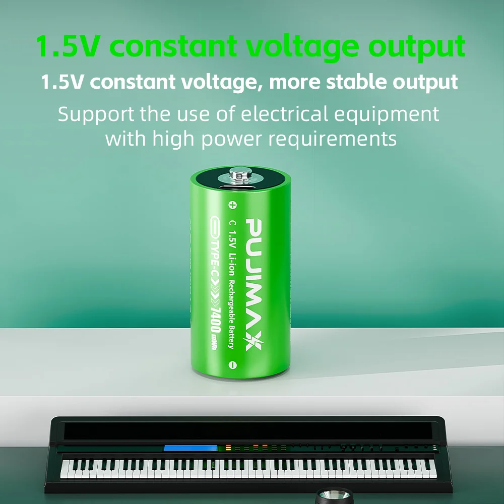 Akumulatory PUJIMAX typu C, rozmiar C, 1,5 V, 7400 mWh, ładowane przez USB-C, o wysokiej wydajności energetycznej, do latarki, wideo, kuchenki gazowej, podgrzewacza wody. — zdjęcie produktu 3