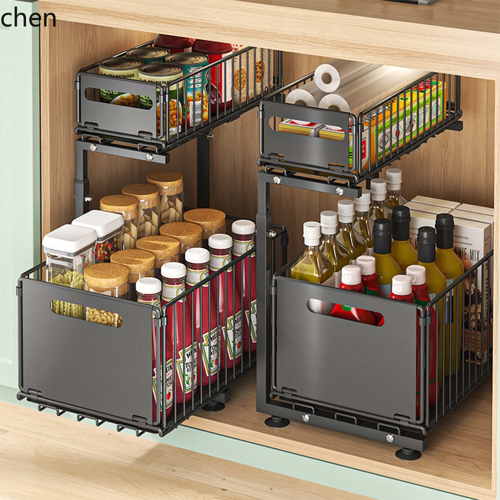 

H1 Drawer style cabinet storage rack adjustable kitchen , sink storage rack, spice jar storage rack, slide out drawer
