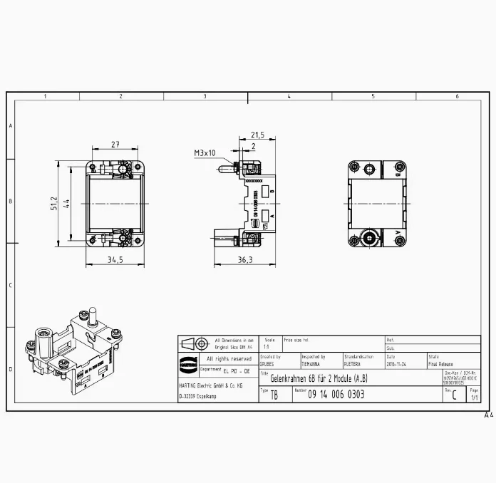 09140060303 harting HAN - Modular module active framework/for 2 modules