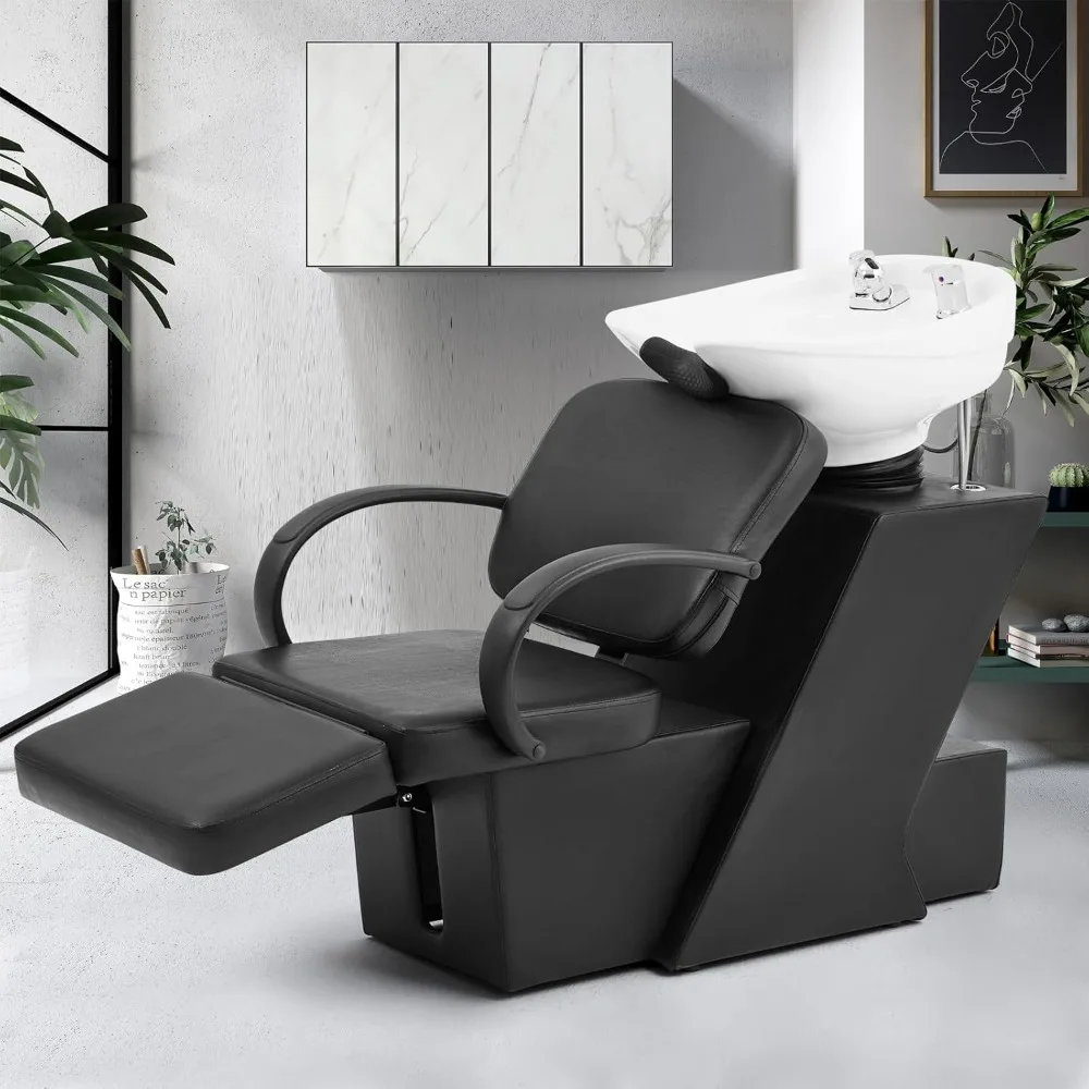 Shampookom, keramische kom Shampoostoel Verstelbare terugspoeling Gootsteen Salonwasunit Shampoostation met verstelbaar