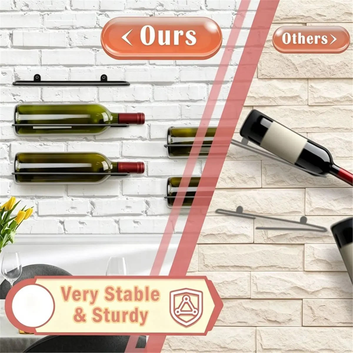 6 Pcs Wall Mounted Wine Rack: Wall Mount Wine Rack for Wine Bottles Display and Storage - Metal Wall Wine Bottle Holder
