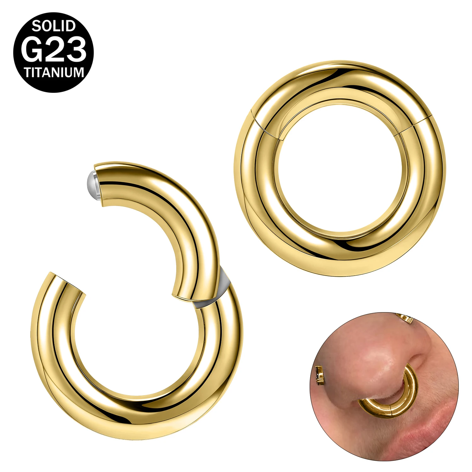 ZS 1PC G23 Titanium Hoop Earring for Men Gold Plated Circle Earring Large Gauge Seputm Nose Ring 2/4/6/8/10/12G Punk Earring