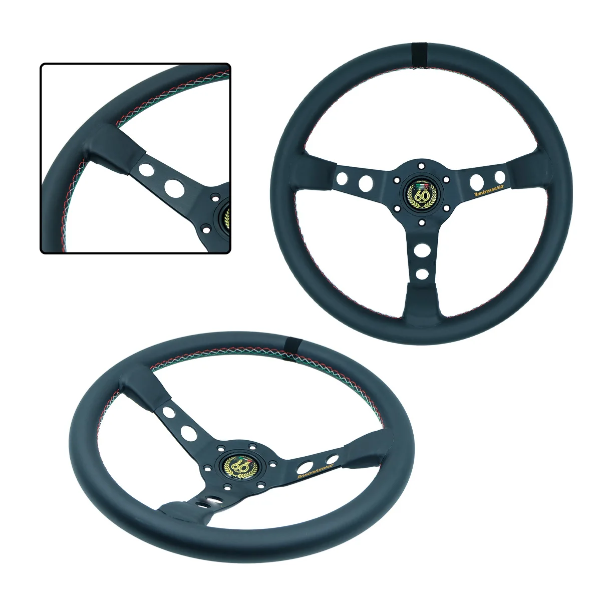 

60th Anniversary 14-inch 350MM Genuine Leather Deep Concave Racing Steering Wheel Gaming Steering Wheel