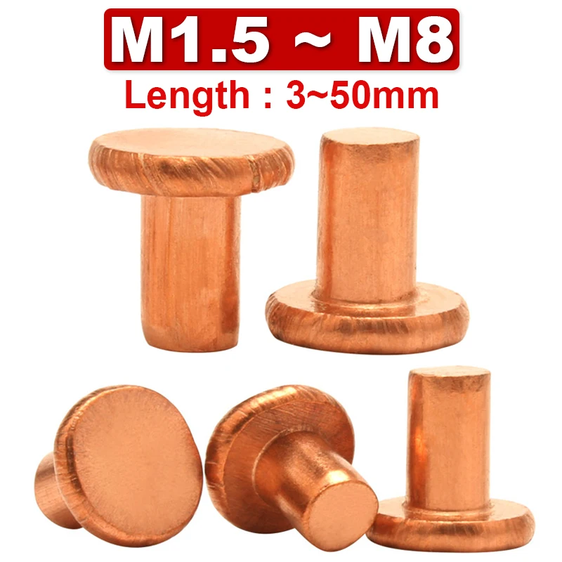 Red Copper Round Solid Rivet Hand Percussion Flat Willow Nail Copper Rivet Beat Thump Gb109 M1.5 M2.5 M3 M4 M5 M6 M8