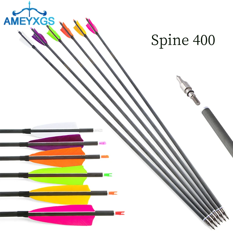 6/12pcs Carbon Arrows 35 Inches Spine 400 ID 6.2mm Archery Arrows for Compound Recurve Bow Hunting Shooting Accessories