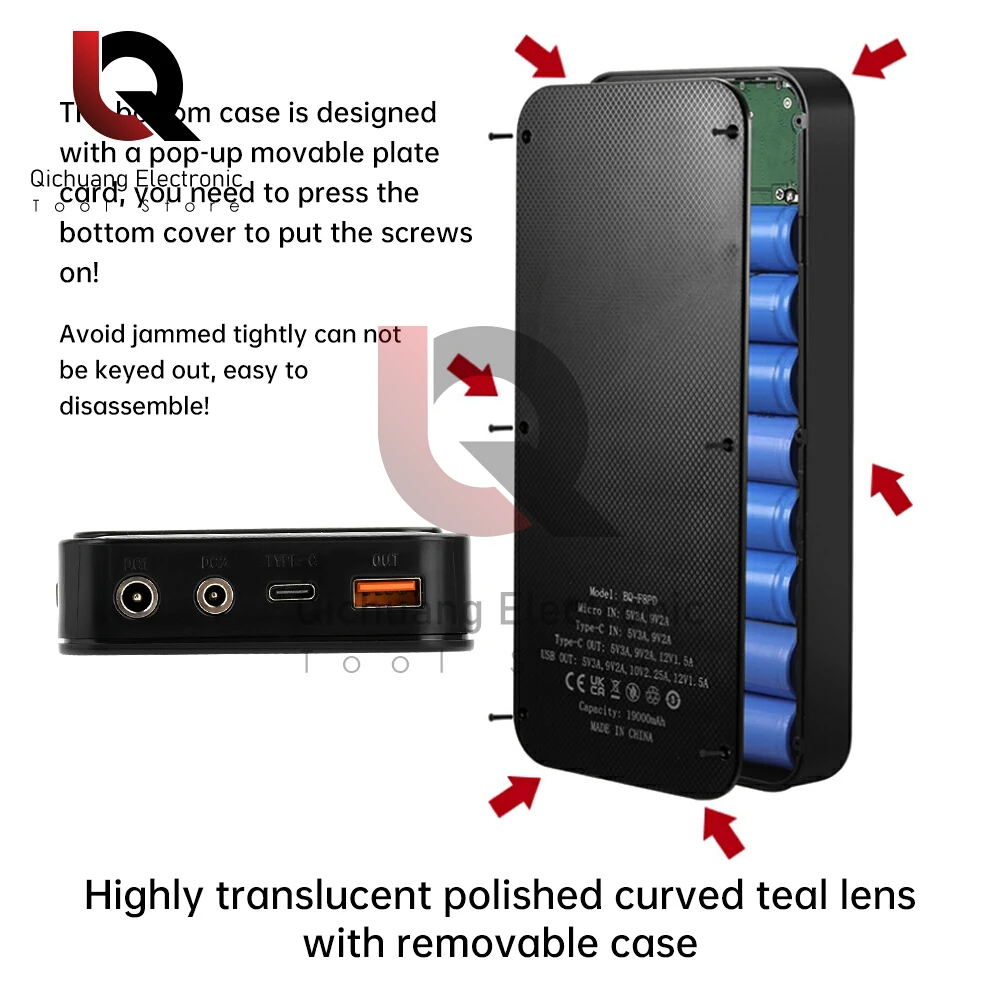 8X 10X 18650 Battery Charger Adjustable Mobile Power Sleeve Charging Power Case Battery Type C Powerbank Case Bank Cover Kit