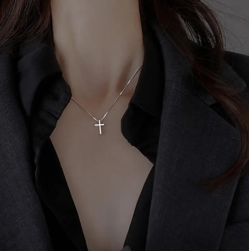 925 Sterling Silver Female Cross Pendants Dropshipping Smooth Cross Pendant Necklace Jewelry For Women Wedding Gift