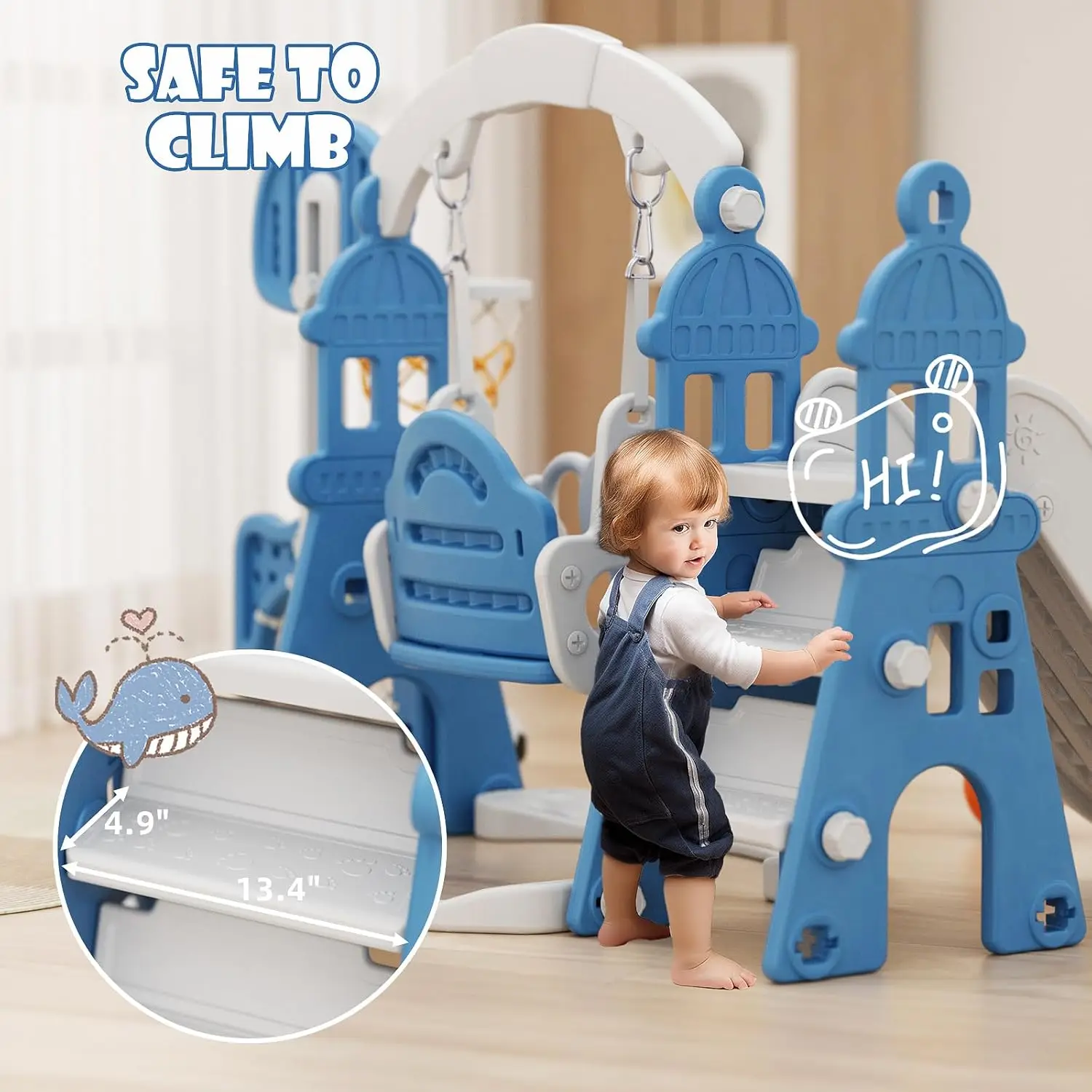 Set di scivolo e altalena per bambini 6 in 1, scivolo per bambini di età superiore ai più piccoli, set da gioco per bambini all'aperto con canestro da basket, struttura da calcio