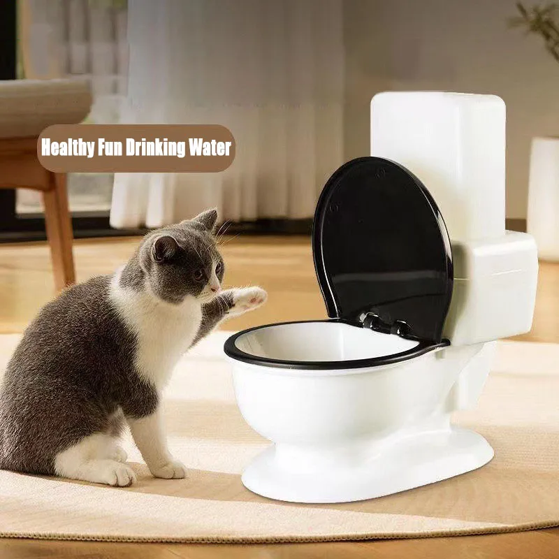 600ML Pet Water Dispenser Creative Funny Wacky Toilet Shape Feeder Water Small Cats Drinking Dispenser Home Decor Pet Supplies