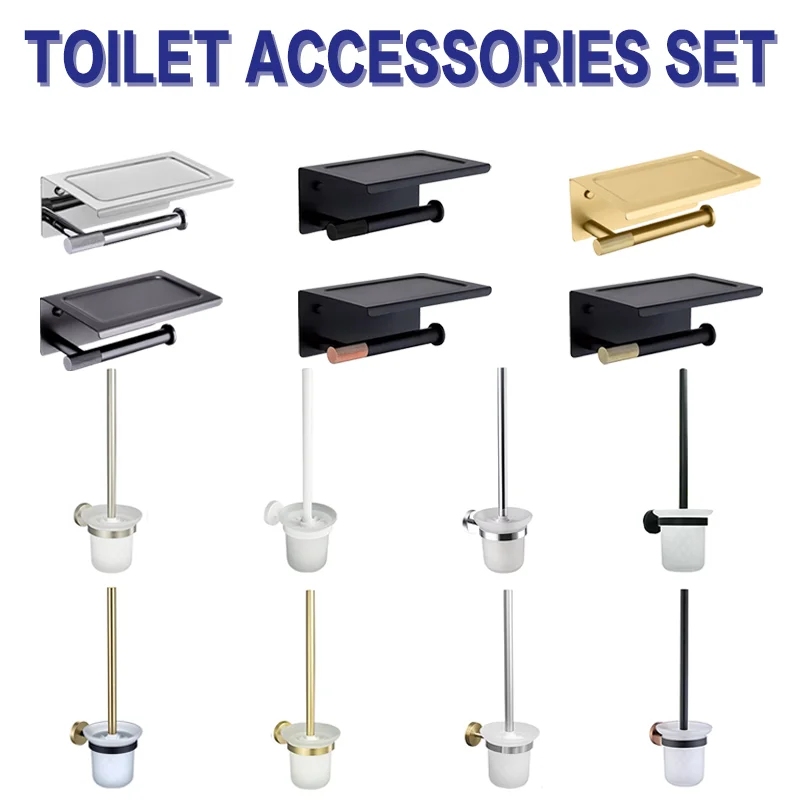 

Stainless Steel Wall-Mounted Toilet Brush Holder Double Bracket Mobile Phone Stand Bathroom Accessories Rolling Paper Organizer