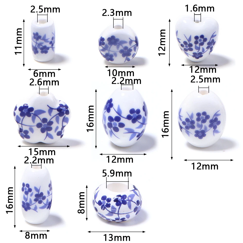 10pcs Flower Ceramic Beads Blue Plum Blossom Porcelain Loose Spacer Beads For Jewelry Making DIY Bracelet Necklace Accessories