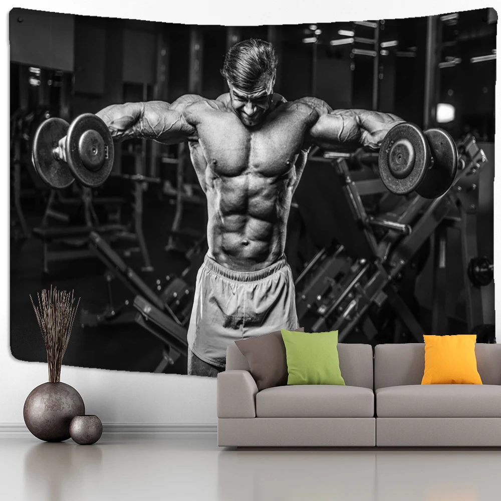 Fitness Muscle Man Tapestry Wall Hanging Hippie Tapiz Witchcraft Psychedelic Black Mystery Dorm Living Room Home Decor