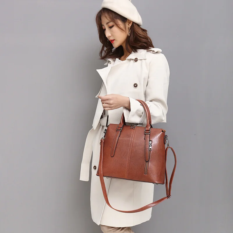 Retro PU Leather Handbags for Women Luxury High Capacity Crossbody Bags Lady Brand Top-handle Solid Color Bags Totes Bag