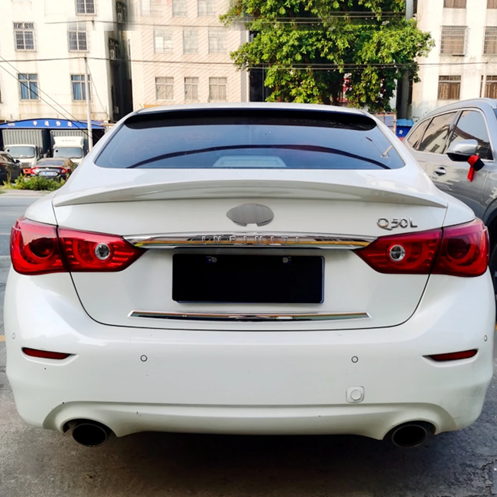 For Infiniti Q50 2014 15 16 17 18 19 20 21 Rear Trunk Lid Ducktail Lip Spoiler Wing ABS Plastic Material Black Carbon Color Part
