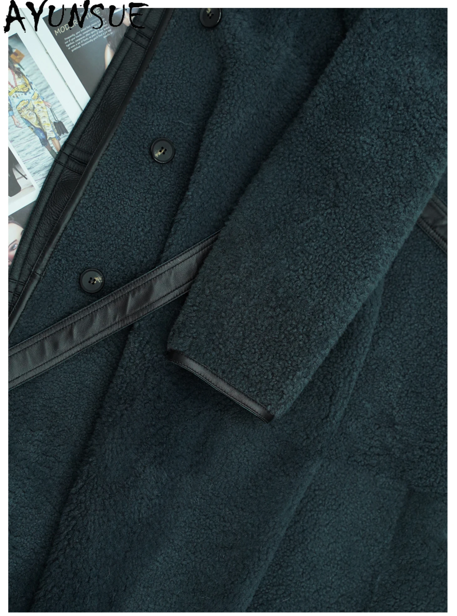 سترة من الجلد الحقيقي الراقية من AYUNSUE للنساء 2025 معاطف من فراء جلد الغنم الطبيعي ملابس شتوية دافئة للسيدات طراز طويل شوبانا Жenskয়া #4