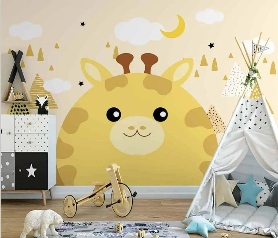 beibehang 3D large wallpaper mural hand-painted cartoon giraffe children background wall papel pintado de pared