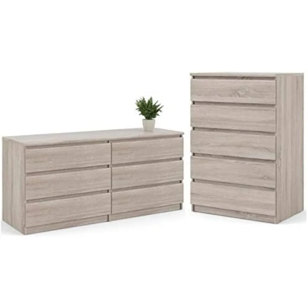 

Dresser, 2-piece Solid Wood Bedroom Furniture Set with 6-drawer Double Dresser and 5-drawer Chest of Drawers,Vanity Desk