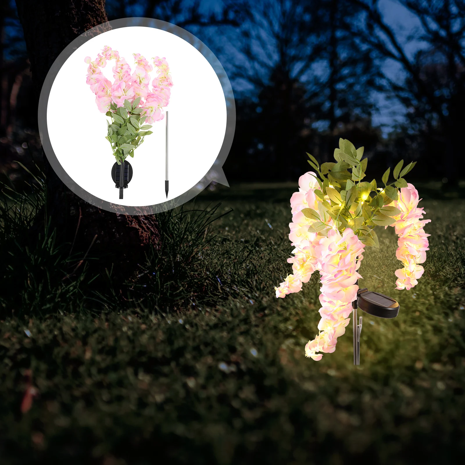 

Solar Wisteria Lamp Outdoor Stainless Steel Pole Simulated Shape Garden Light Lawn Pathway Light Solar Garden Landscape Lamp