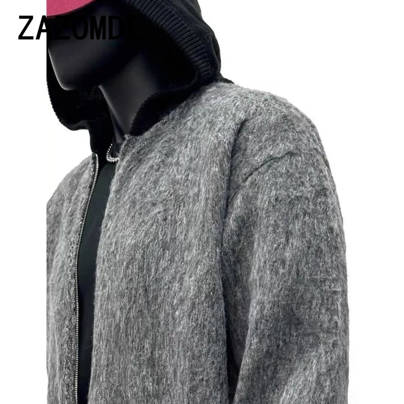 ZAZOMDE-Chaqueta de punto para hombre, suéter grueso y cálido de algodón con capucha, cárdigan de punto para exteriores, Invierno