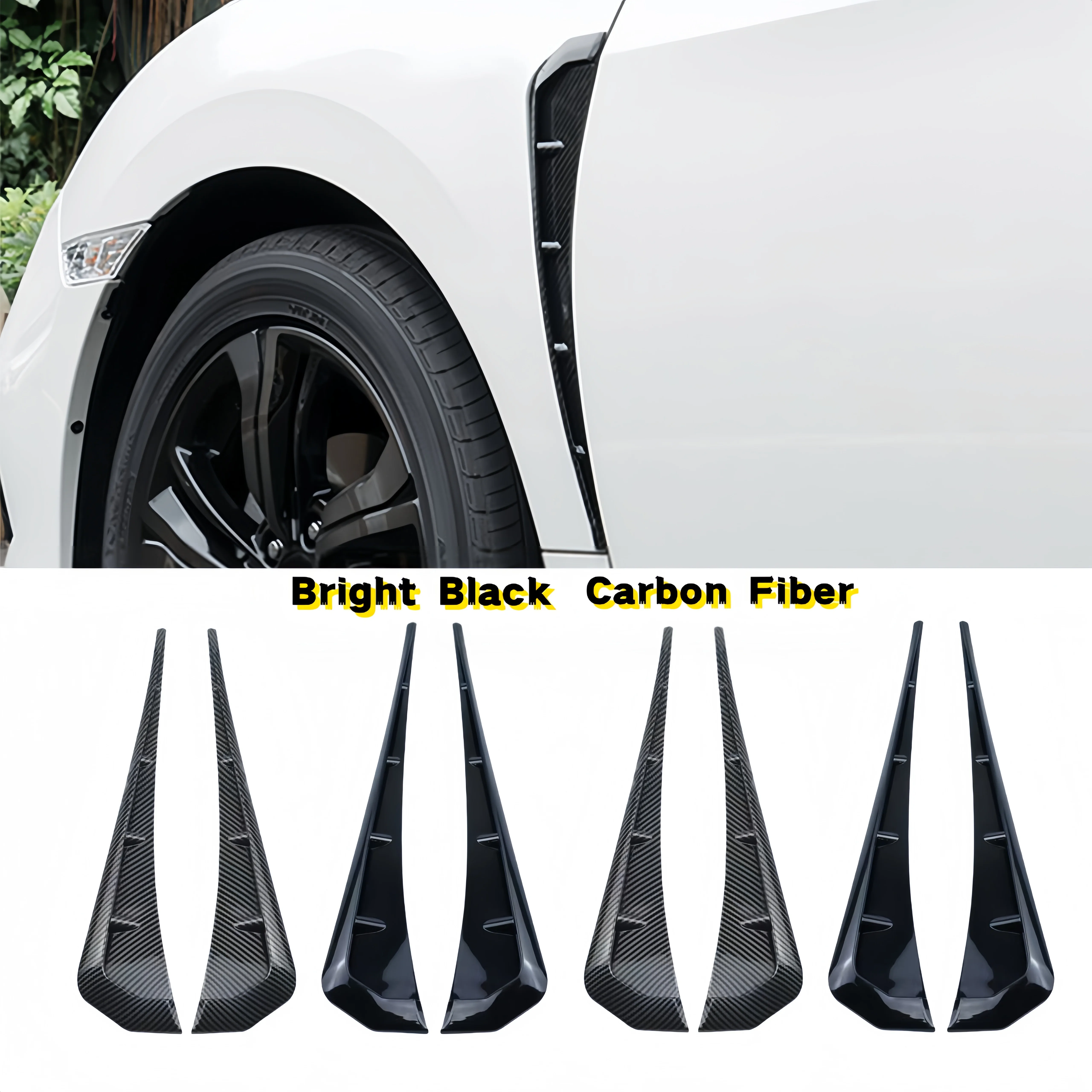 Car Side Fender Vent Sticker Pair Universal Fit ABS Plastic Decorative Wing Trim Black Finish Easy Install Exterior Accessories