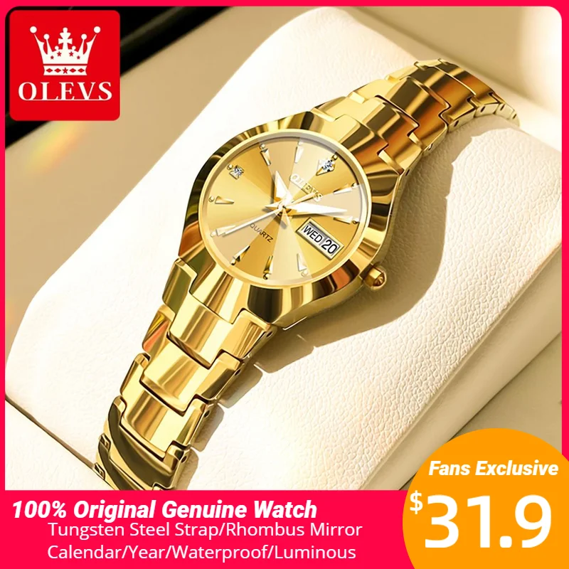 OLEVS-Montre à Quartz en Forme de Losange pour Femme, Originale, Étanche, en Acier Inoxydable, avec Date et Semaine