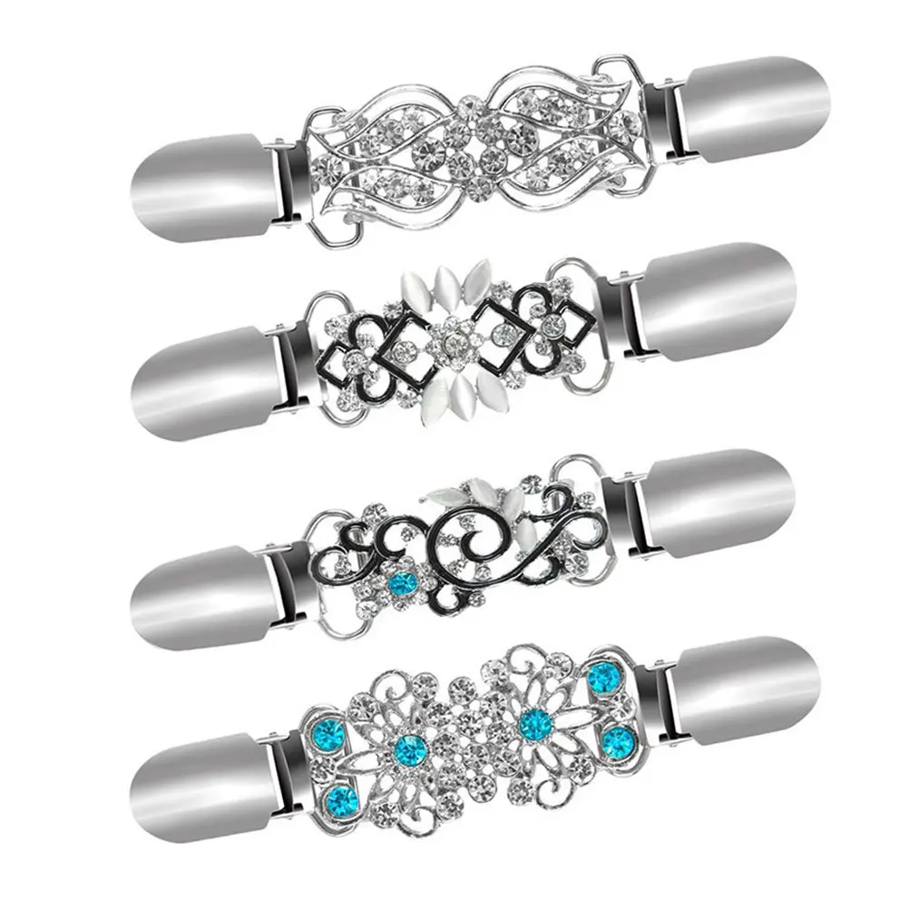 Sweater Clips Set – Rhinestone Flower Design, Rust-Resistant Alloy, for Cardigans, Shawls & Collars
