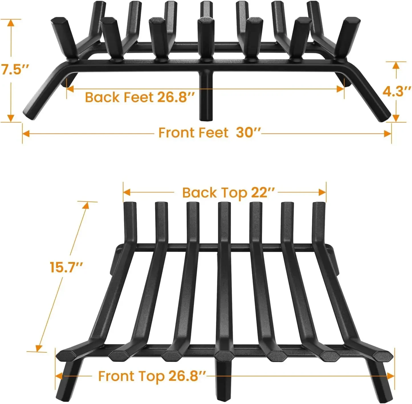 Fireplace Grate 30 inch Fire Pit Grate Fire Place Log Holder Wrought Iron Heavy Duty Solid Steel Indoor Outdoor Camping Hearth
