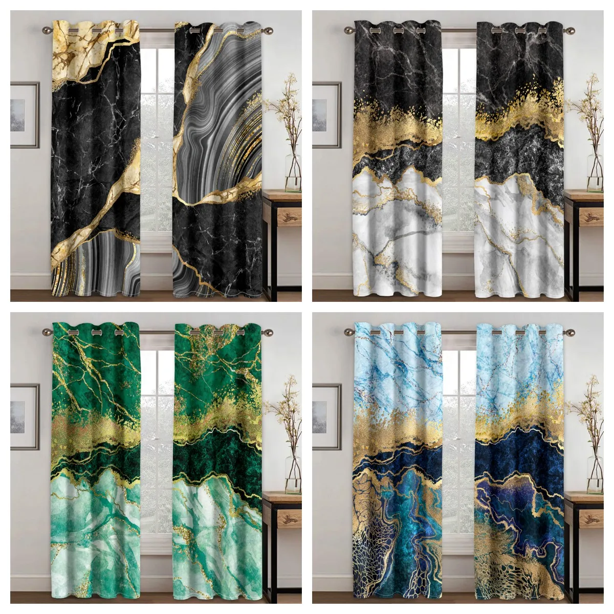 

3D Luxury Cheap Abstract Art Marble Black Gold Pattern Thick High Shading (70%-90%)Window Curtain for Living Room Bedroom Decor