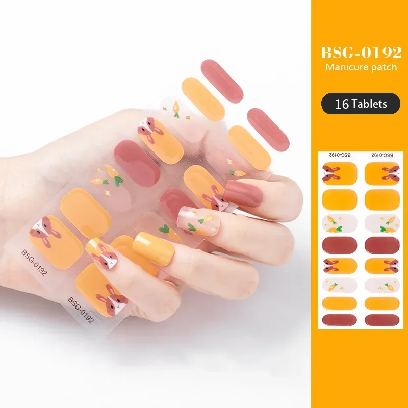 Pegatinas de uñas de Gel semicurado 3D, parches de uñas de Gel dorado caliente, pegatinas de cubierta completa para uñas, lámpara UV, necesita dijes de uñas, 16 puntas