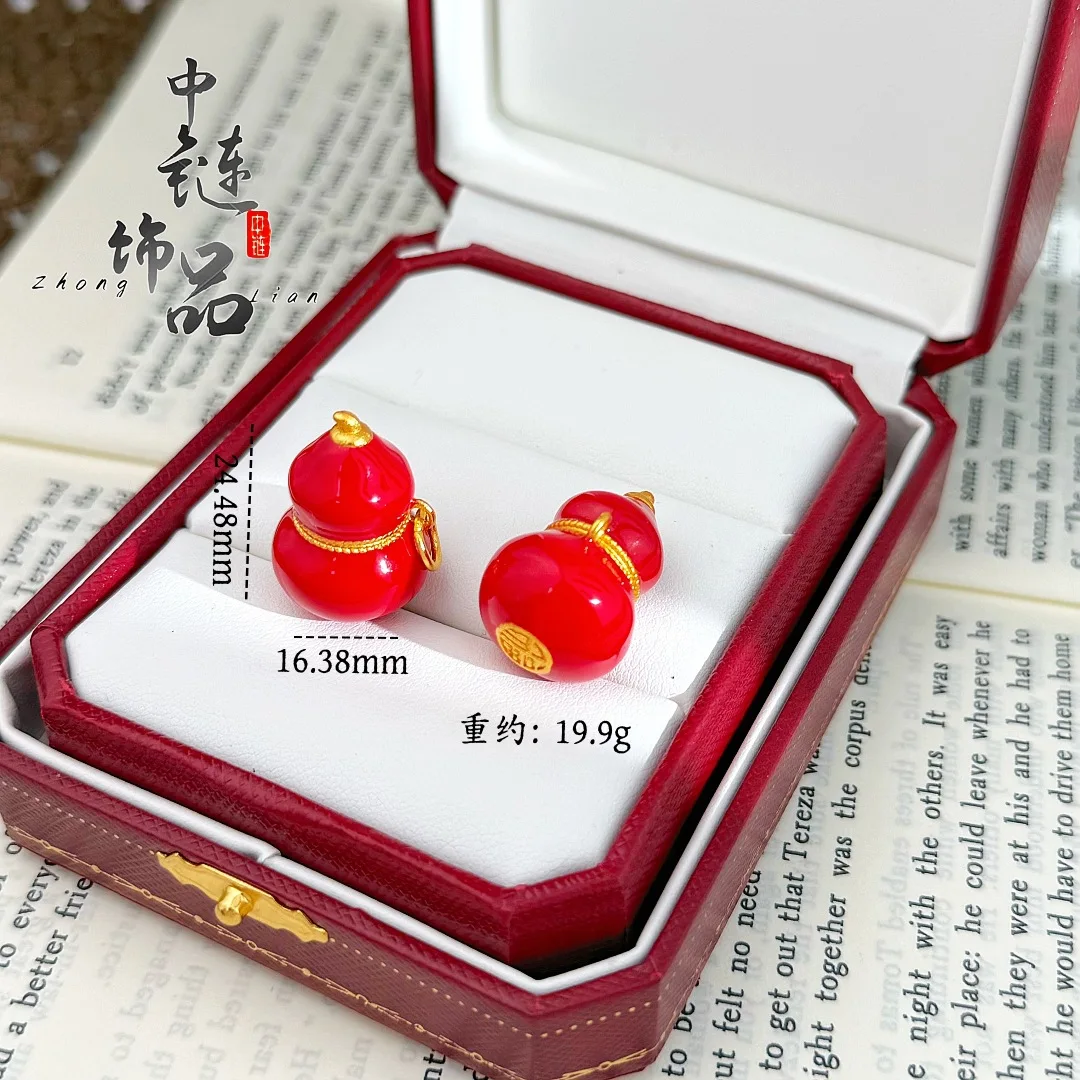 Enamel color seven red gourd pendant colorful dopamine blessing character gourd9999gold