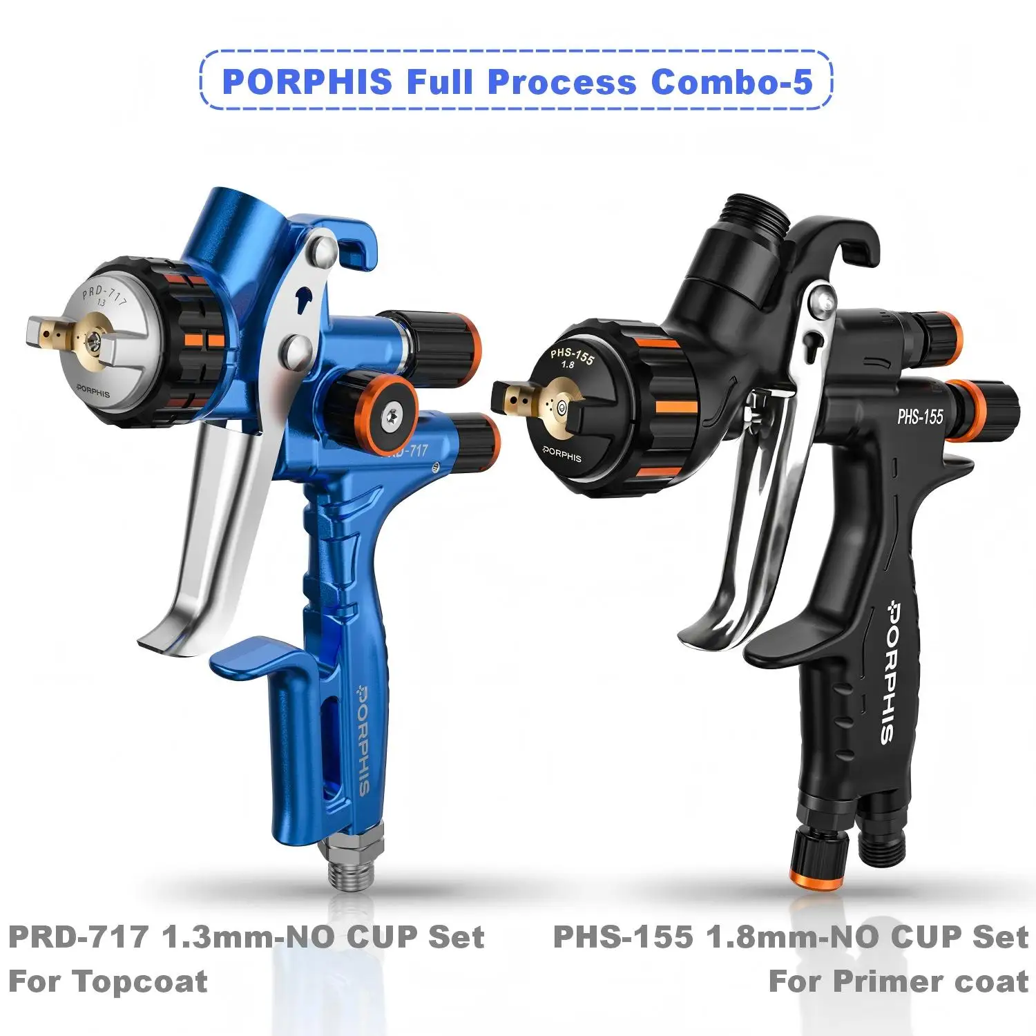 PORPHIS 2-Gun HVLP Spray Kit PRD-717 Clearcoat Topcoat PHS-155 Primer Base Coat Auto Body Car Paint No Cup Complete Workflow