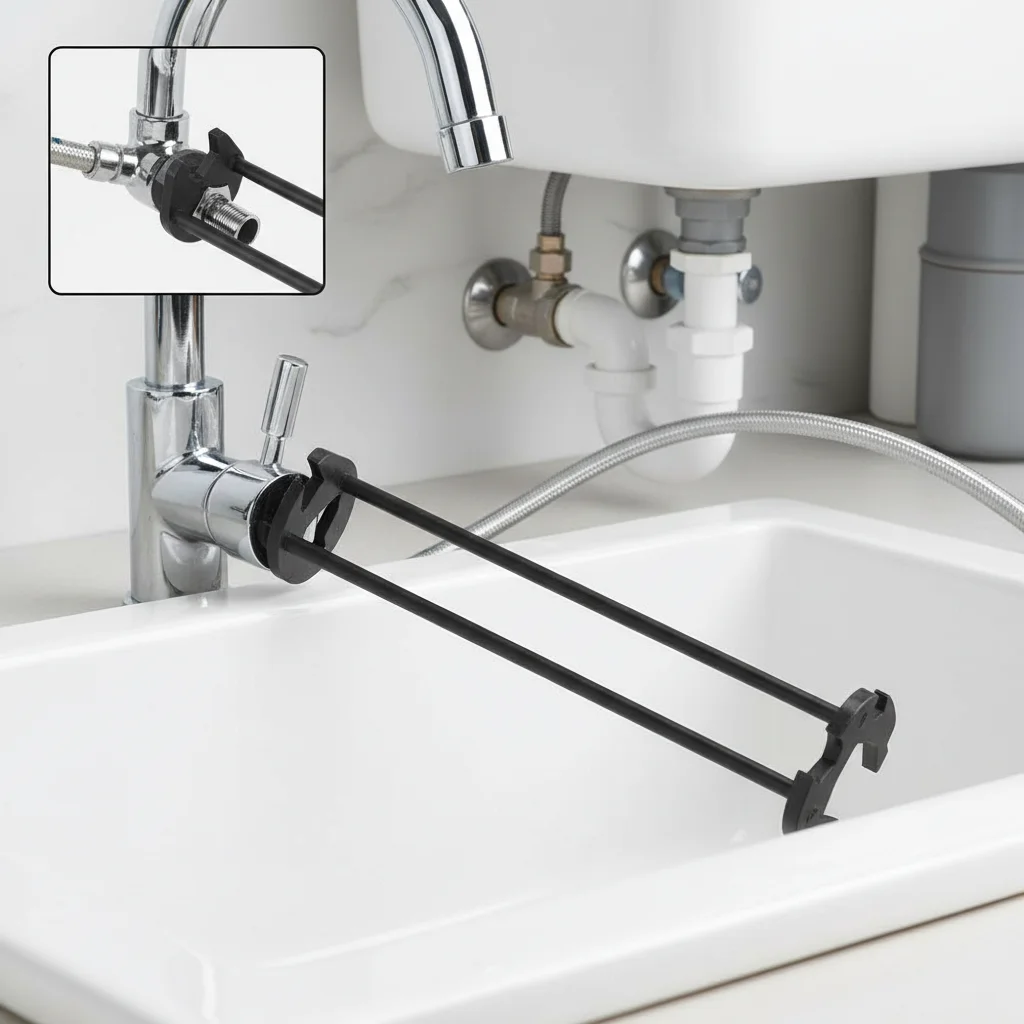 Schwenkbarer Rohrschlüssel, Professioneller Waschbecken-Schlüssel, Multifunktions-Wasserhahn-Installationswerkzeug für Enge Räume unter der Spüle
