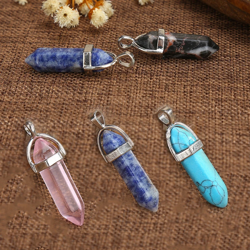 New Natural Stone Pendants For Necklace Charm Quartzs Hexagonal Fake Crystal Pendant DIY Jewelry Making Necklaces For Women