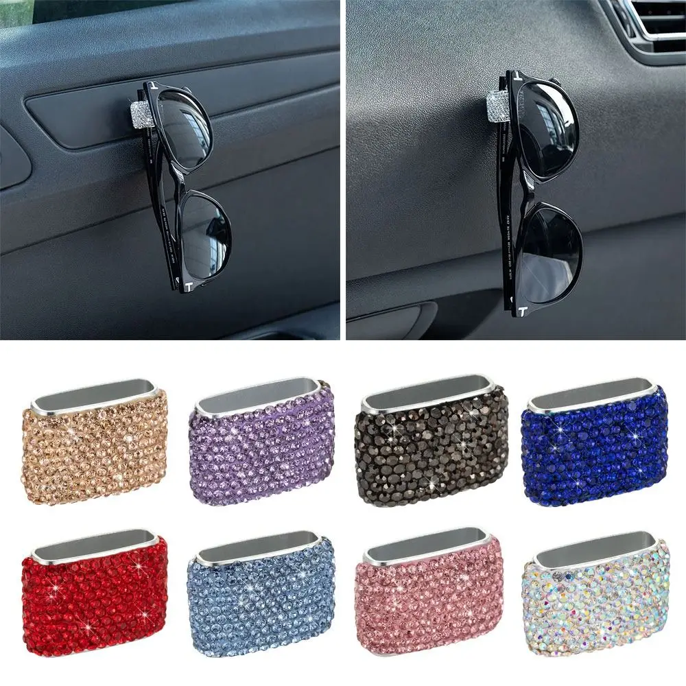 Shiny Multi-Function Car Glasses Fastener Clip Bling Diamond Glasses Storage Box Mini Portable Sunglasses Support