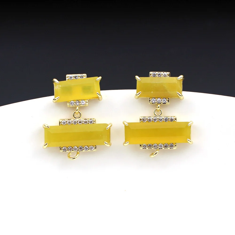 6pair Rectangle Geometric Shape CZ Prongs Earrings Post Natural Red Green Black Stone Studs Connectors Open Loop DIY Jewelry