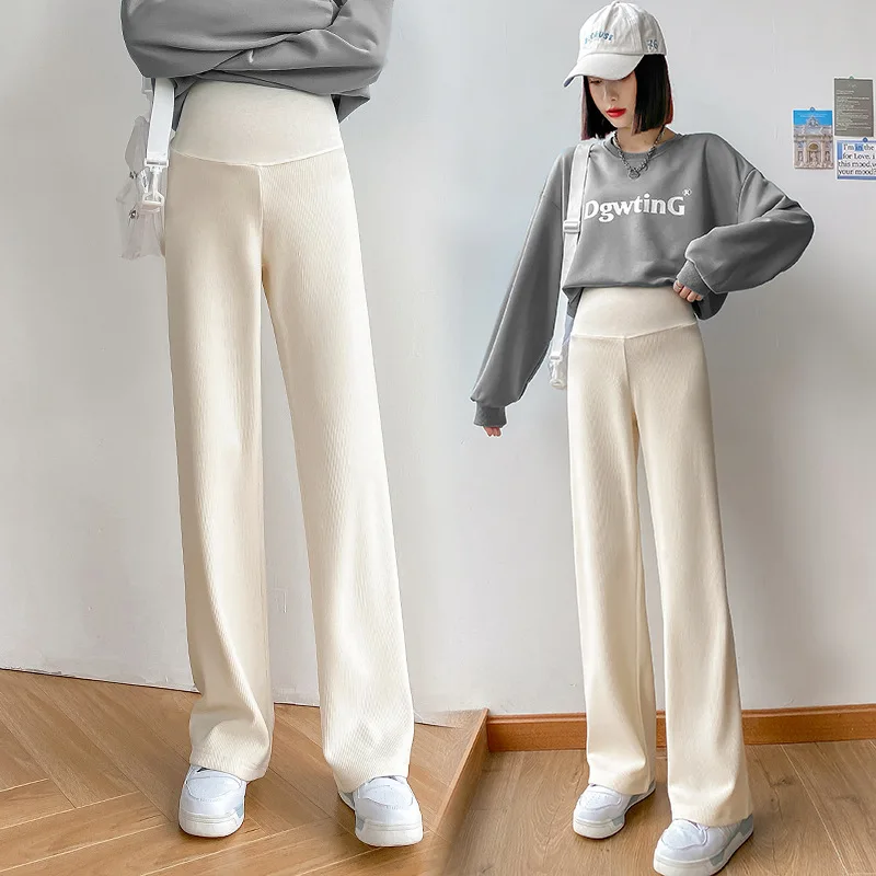 Japanese and Korean pregnant women show thin casual pants pregnancy comfortable wide leg pants pregnant women solid color belly