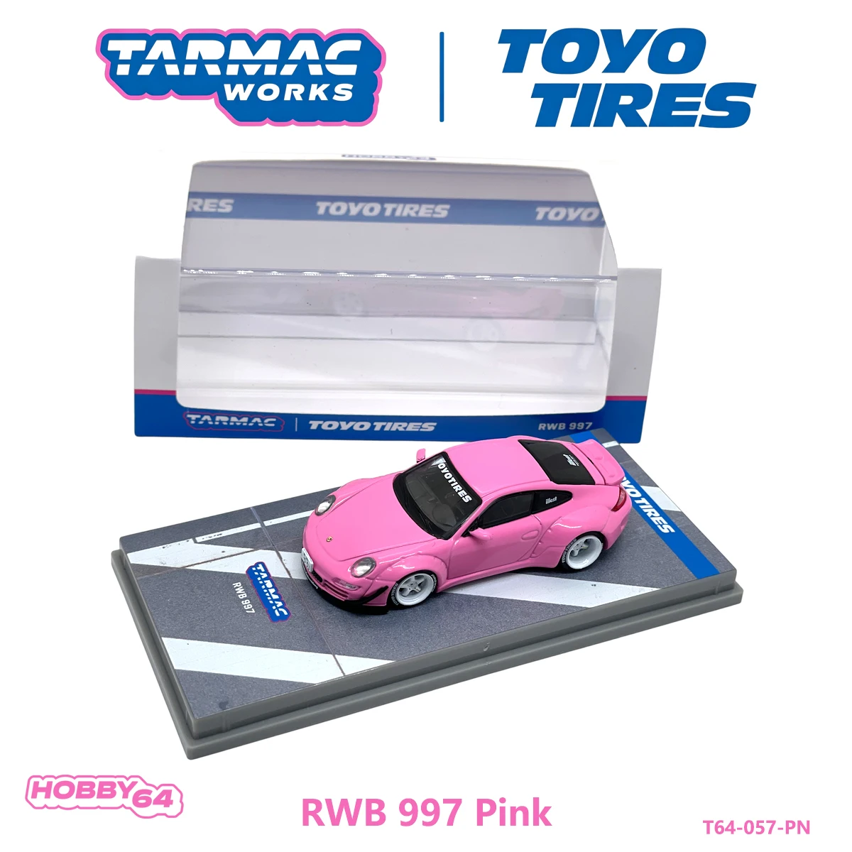 すぐに発送可能-tarmac-works-1-64-ポルシェ-rwb-997-ピンク（トヨタイヤ装着）ダイキャストカーモデル-在庫あり-t64-057-pn