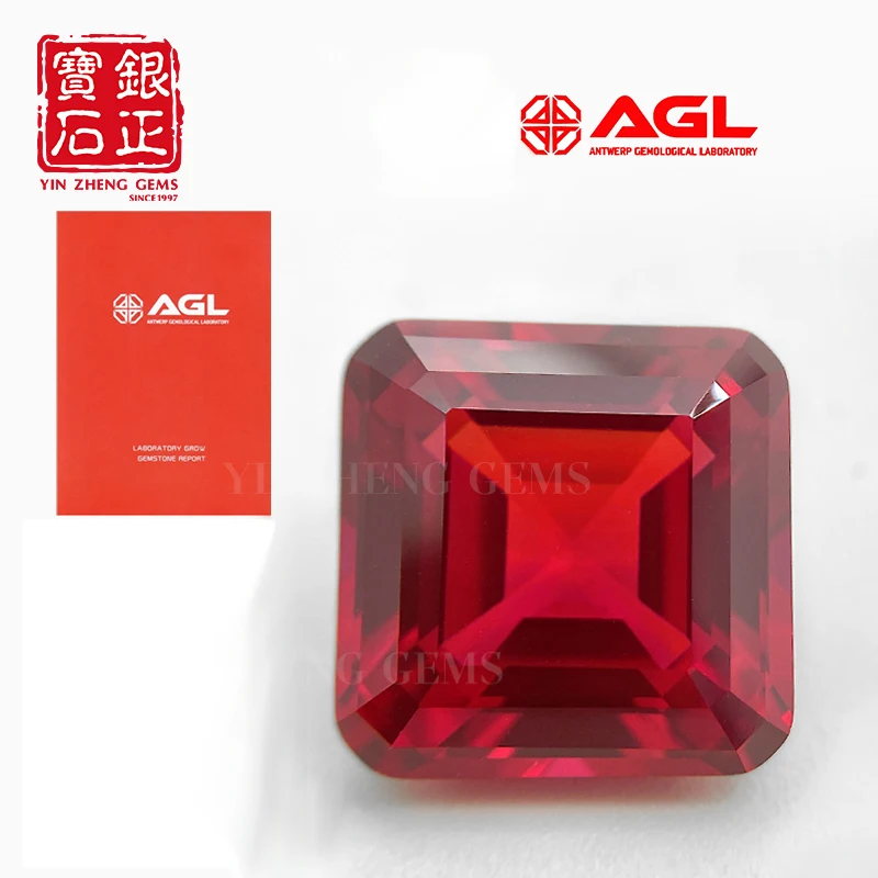 Flame Melted Pigeon blood Ruby Asscher Cut Ruby With AGL Certifacate For Jewelry Making Cultivate Ruby  Loose Gemstone