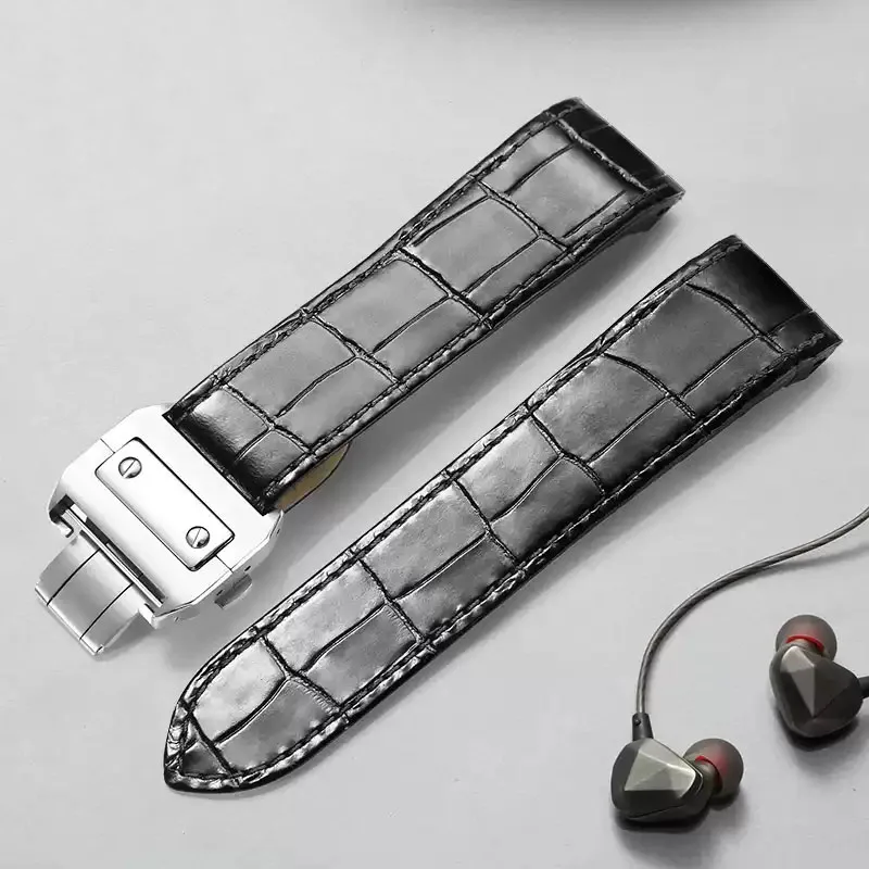 High quality leather watch strap suitable for cartier Santos strap Santos 100 men's and women's folding buckle strap 20mm 23mm