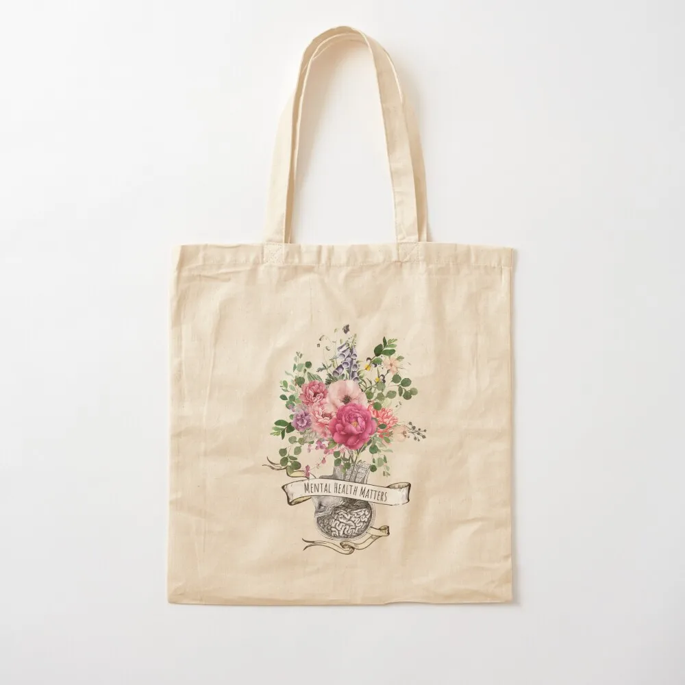 

Roses floral mental health matters brain psychology Tote Bag shopper bag women canvas Gift bags handbag