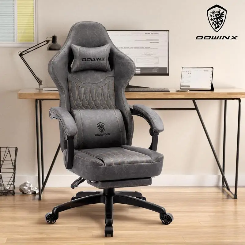 Dowinx Gaming Chair with Pocket Spring Cushion Vintage Style,Breathable PU Leather Gamer Chair,Ergonomic Computer Chair