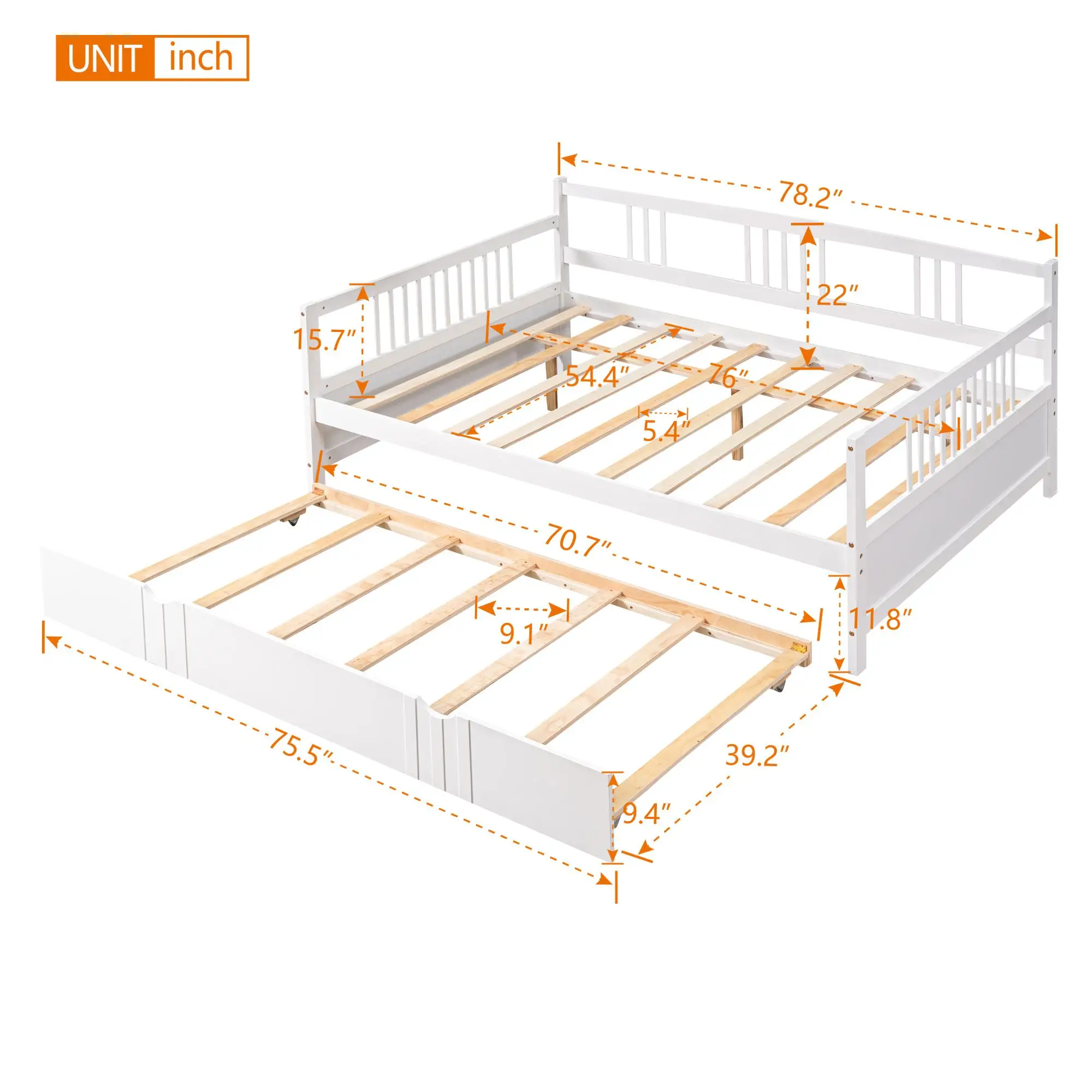 Full Size Wooden Daybed with Twin Trundle - Elegant White Bed Frame for Bedroom