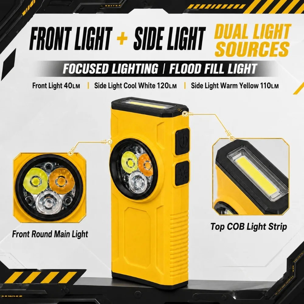 Mini Keychain LED Work Light Rechargeable Magnetic Pocket Torch with Dual Light Source for Auto Repair Camping Emergency