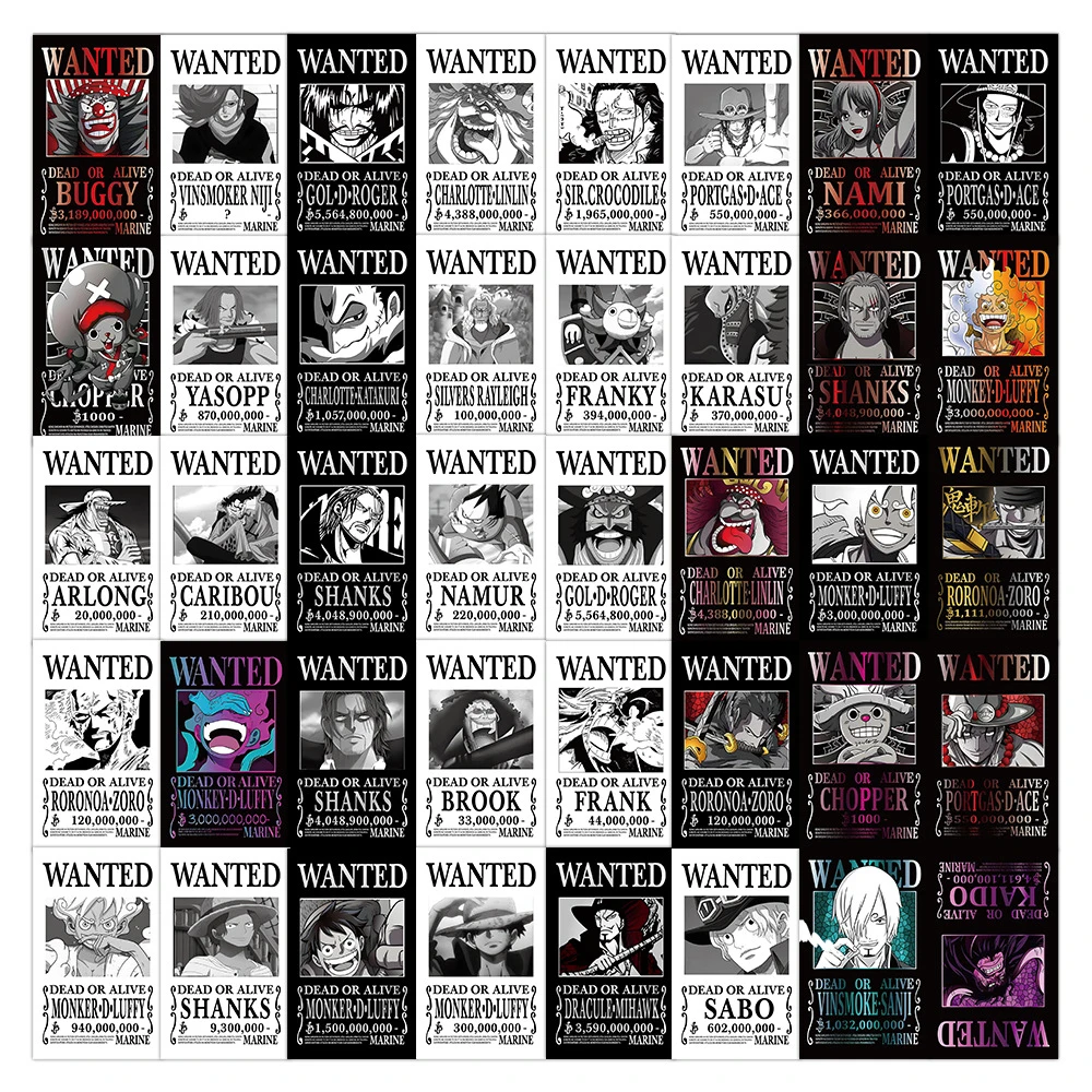 10/30/56pcs Classic Anime ONE PIECE Wanted Posters Stickers Cartoon Sticker Phone Notebook Suitcase Waterproof Cool Decals Decor