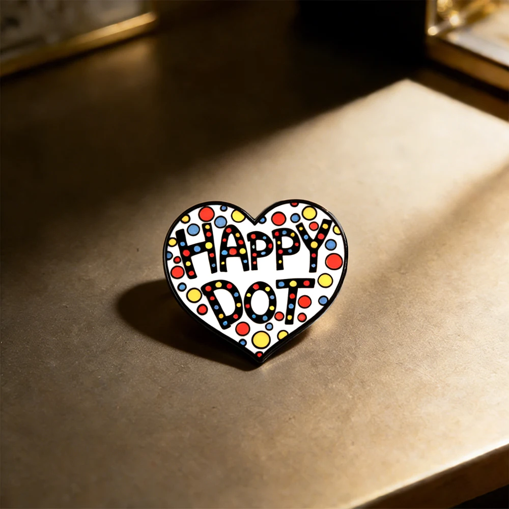 Happy Dot Herz Emaille-Pin Bunte Polka-Brosche Niedliche Lustige Anstecknadel aus der Singapur-Online-Umfrage-Gemeinschaft Geschenk für Dot-Day-Liebhaber – Detail 3