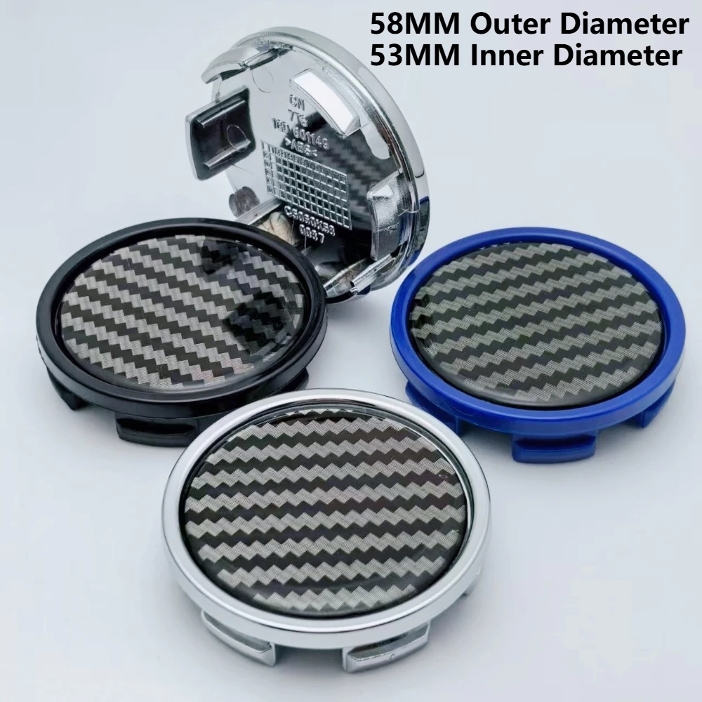 

4pcs No Logo Badge Car Wheel Center Caps 58mm 53mm Wheel Hub Cap Epoxy Resin Carbon Fiber Emblem Rim Hubcaps Cover Accessories