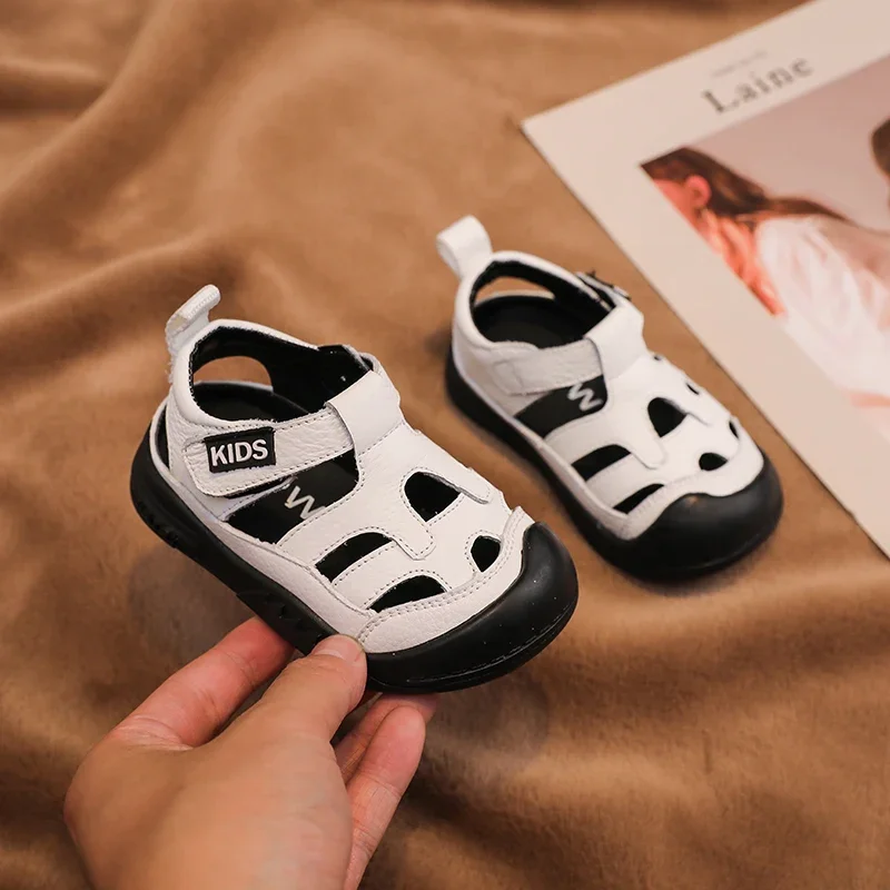 Baby Girls Boys Genuine Leather Sandals Soft-soled Infant Toddler Shoes Summer Children Kids Lightweight Barefoot Beach Sandals