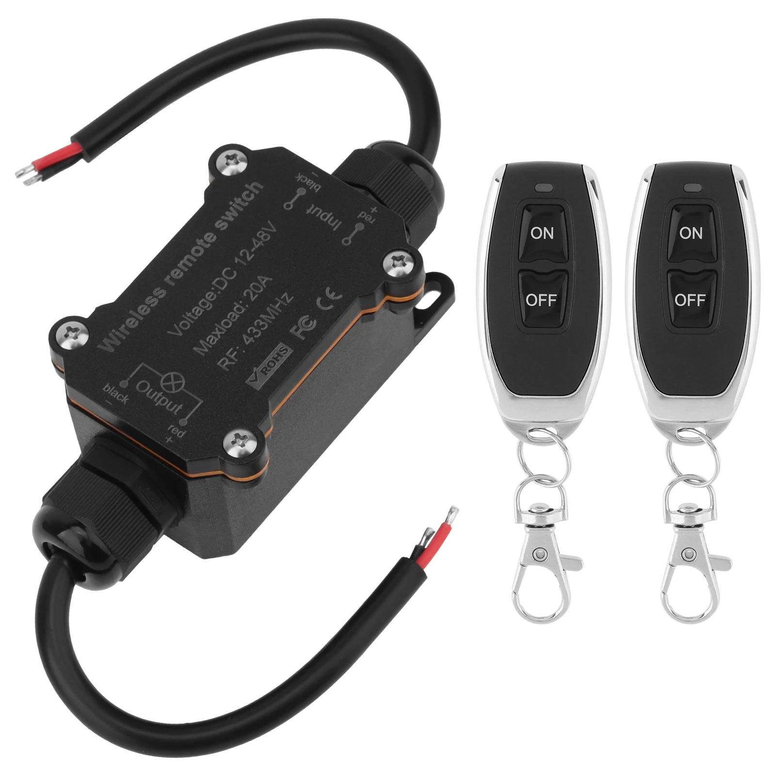 Image of Fernbedienungsschalter DC 12V-48V Maximalbelastung 20A RF-Modul Relais EIN/AUS-Schalter Wasserdichtes 433Mhz Sender-Kit für Pumpe/Lichter/Lüfter